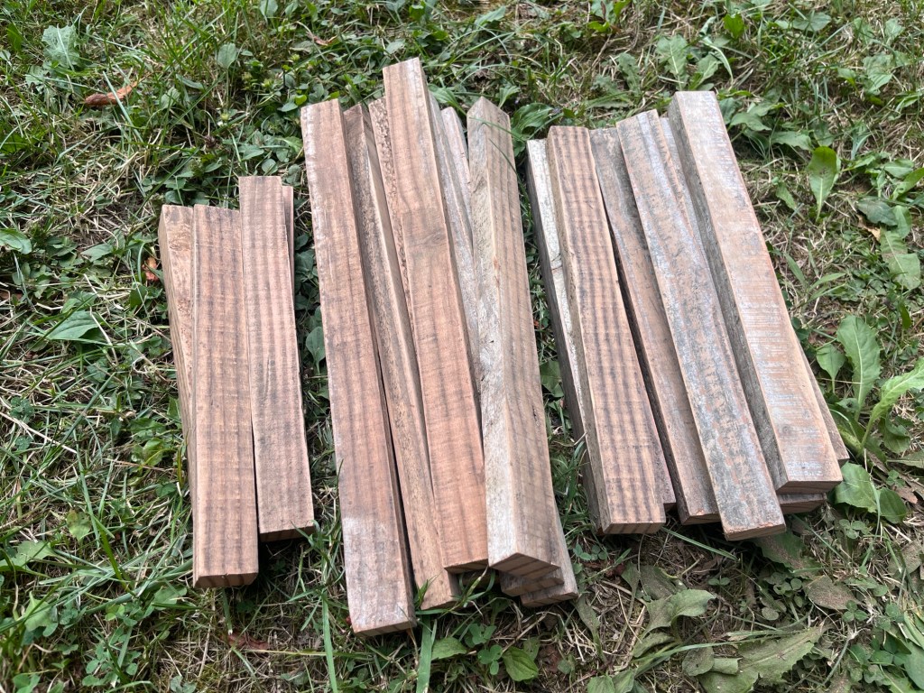The finally pieces. All sanded and lying on the grass 